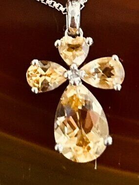 Citrine Cross Pendant 18k WG with Diamond chip in center.  (No chain)